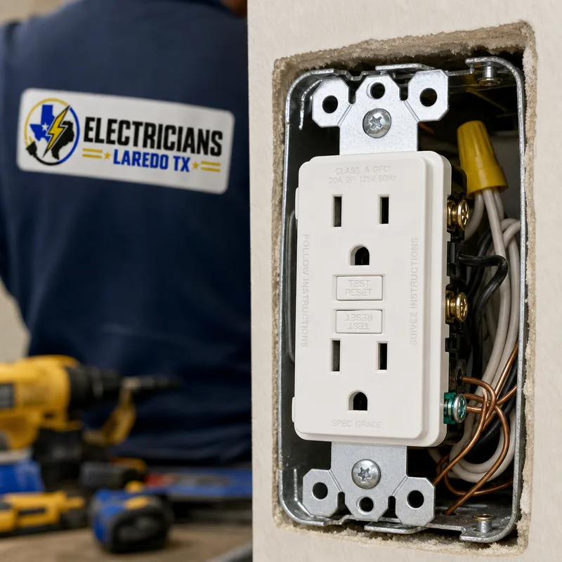 Properly installed and labeled GFCI receptacle with tidy grounding connection